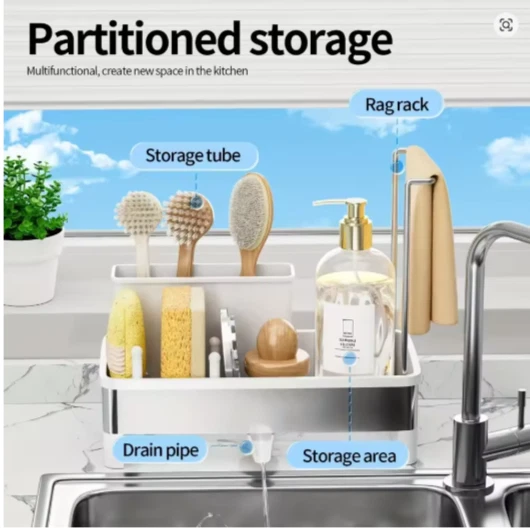 Estante de esponja de acero inoxidable con drenaje multifuncional cocina y baño carrito Foto 4 de 4