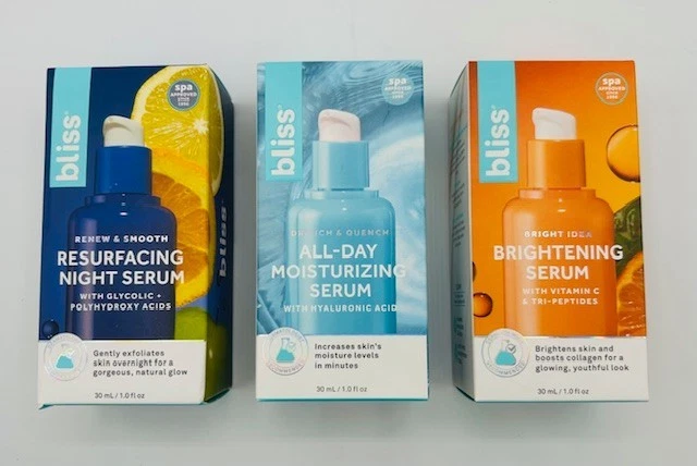 BLISS All Day Moisturizing Serum, Brightening Serum, Resurfacing Night Serum NEW