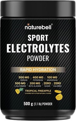 Polvo de electrolitos deportivos, sin azúcar, 52 porciones, sabor piña tropical