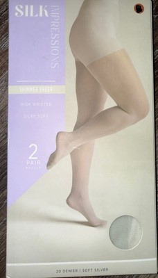 Silk Impressions ~ 2 Pair Women's Pantyhose Soft Silver 20 Denier Sheer ~ 2XL