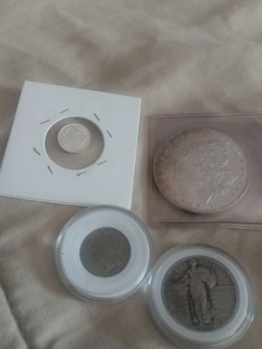 US Coin Lot 1885 Morgan Dollar, 1930 S Standing Liberty, 1869 3 Cent Nickel