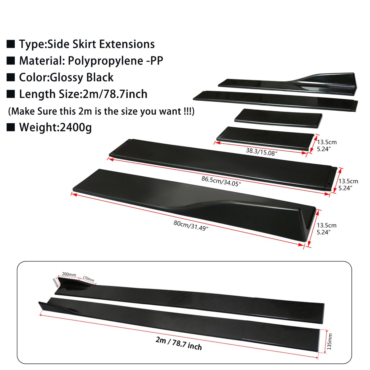 For Toyota MR2 Spyder 78.7'' Side Skirt Splitter Extension Rocker