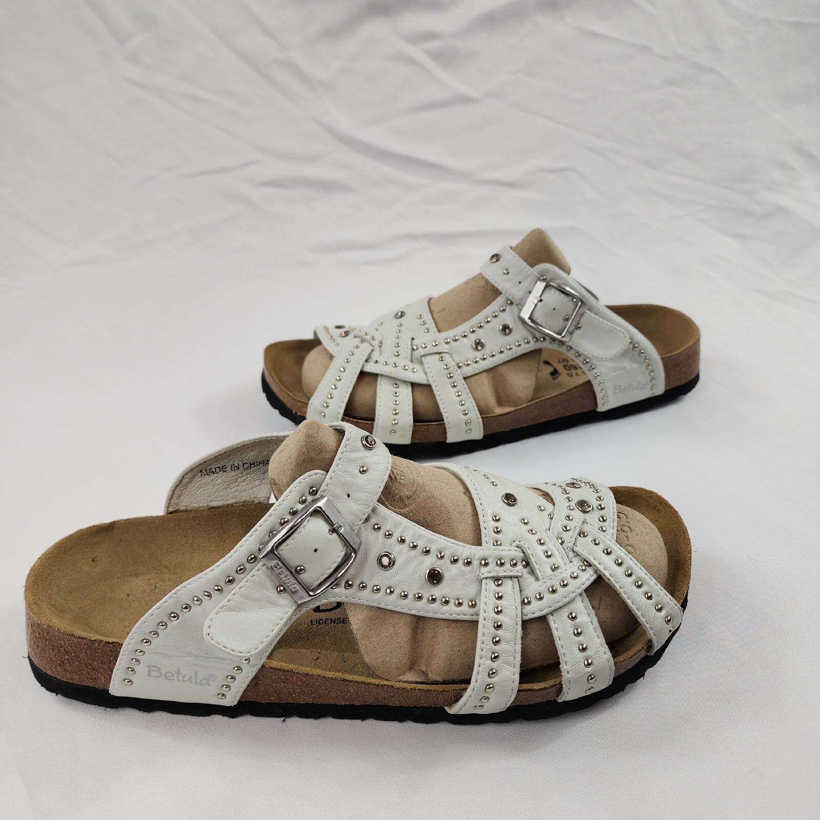 Birkenstock Betula Lambada White Leather Studded Jewel Sandals Ladies 9  Narrow | eBay