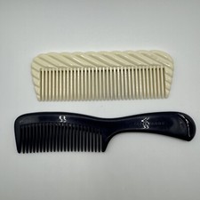 2 Vtg Est e Lauder Combs Cream White Swirl Blue W/ Handle Hair Accessory A16