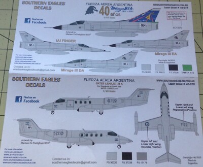 MIRAGE IIIEA & LEARJET 35A - Fuerza Aerea Argentina  Low Vis  Logo - 1/48 Decals