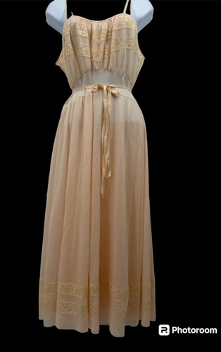 Vtg 60s Van Raalte Womens Pastel Pink Nylon Lace Midi Slip Dress Lingerie 36 - Picture 3 of 20