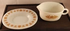 Vintage Pyrex Butterfly Gold Gravy Boat 77-B and under plate 77-U - Barely Used