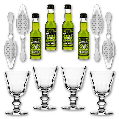 4x Medusa Absinthe Green 4cl + 4xAbsinthglas Perigord + 4xAbsinthlöffel Losanges