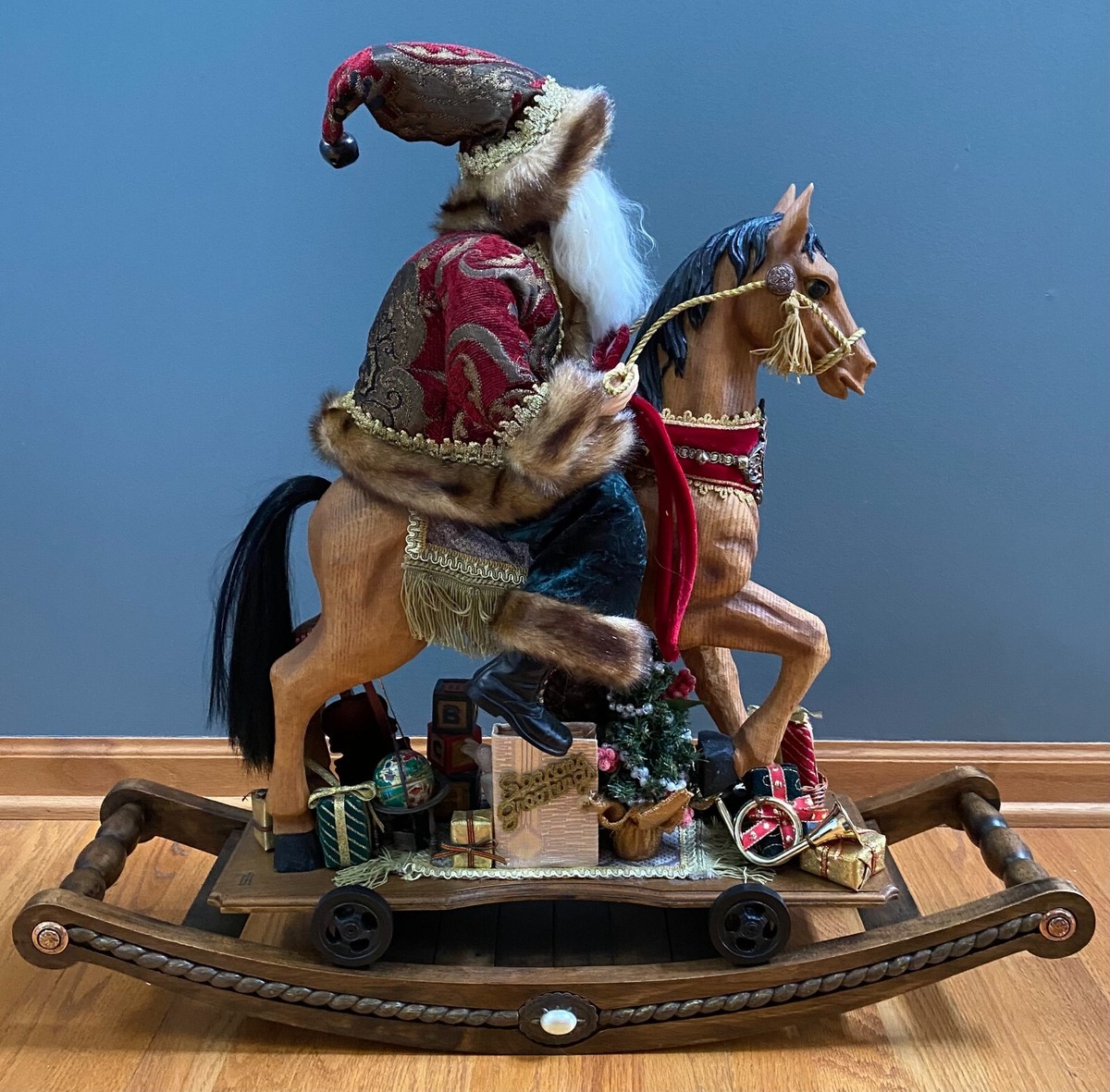 Christmas Rocking Horse With Santa Resin Wood Figurine 26