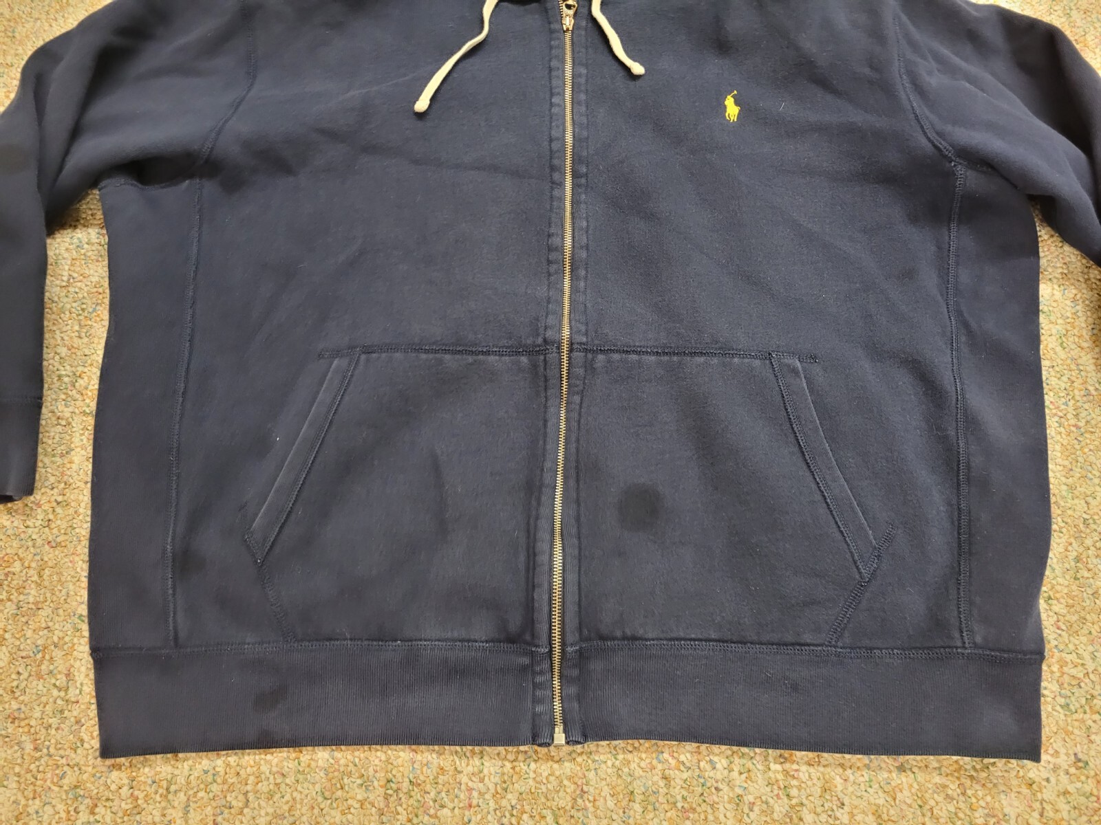 Polo Ralph Lauren maglione 3XB grande uomo blu a costine zip felpa con cappuccio pony