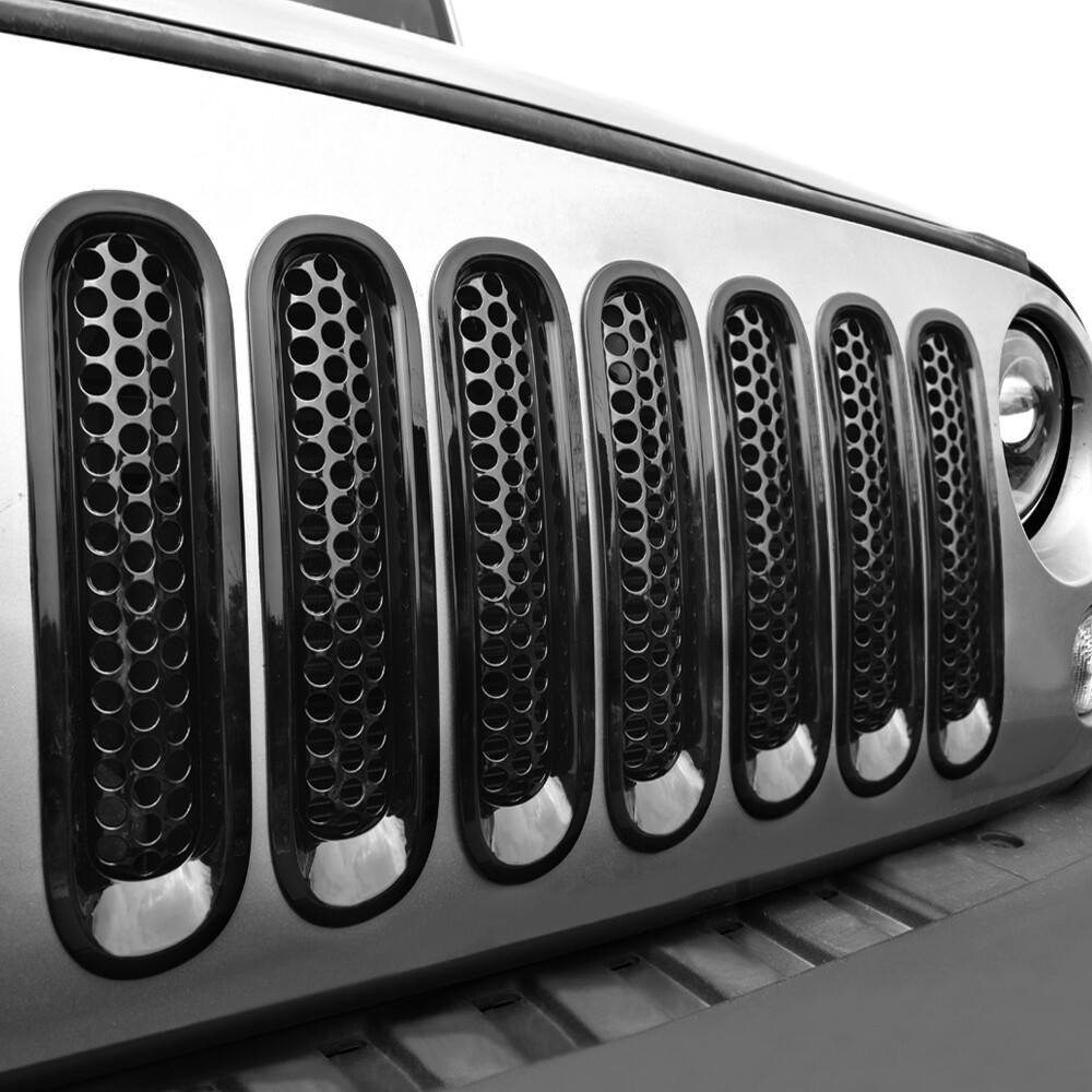 Glossy Black Clip-in Mesh Grill Inserts For 2007-2018 Jeep Wrangler JK JKU