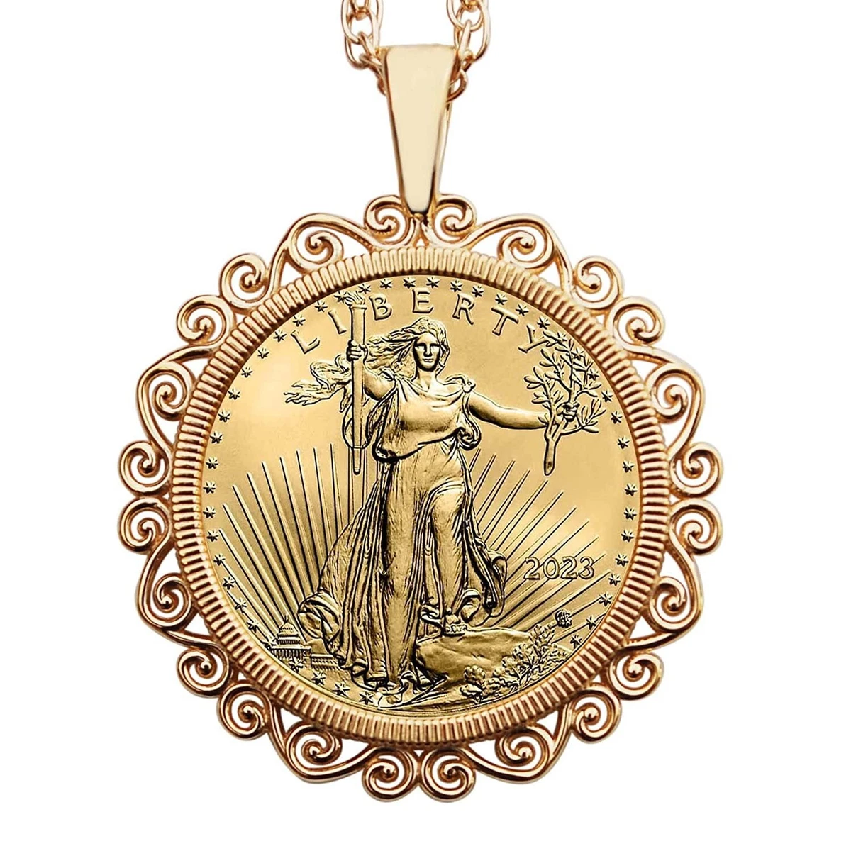 Silver eagle shop coin necklace