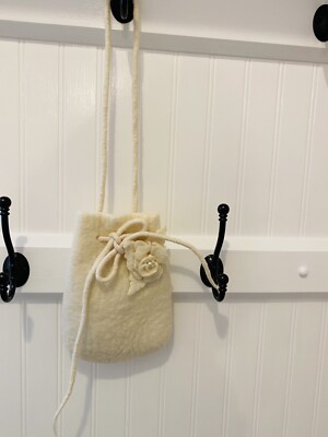 Handmade Cream Felted Wool Small Wristlet Purse * New *