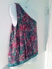 Loft Off- Shoulder Top Green And Burgundy 8" Zipper On Left Side Lining Small