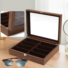 Eyeglass Sunglasses Organizer 8 Grid Glasses Display Wood Case Collection Box 