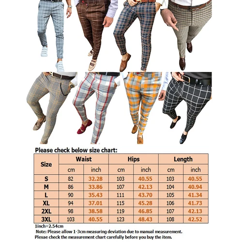 Mens Casual Plaid Bottoms Men Summer Leisure Button Trousers Fitted Long Pants - Picture 3 of 19