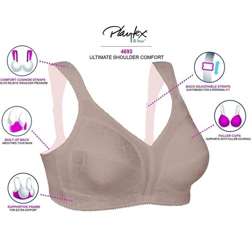 NEW Playtex 18-Hour Original Comfort Strap Wirefree, 4693, CAFE AU LAIT, 42B - Picture 2 of 4