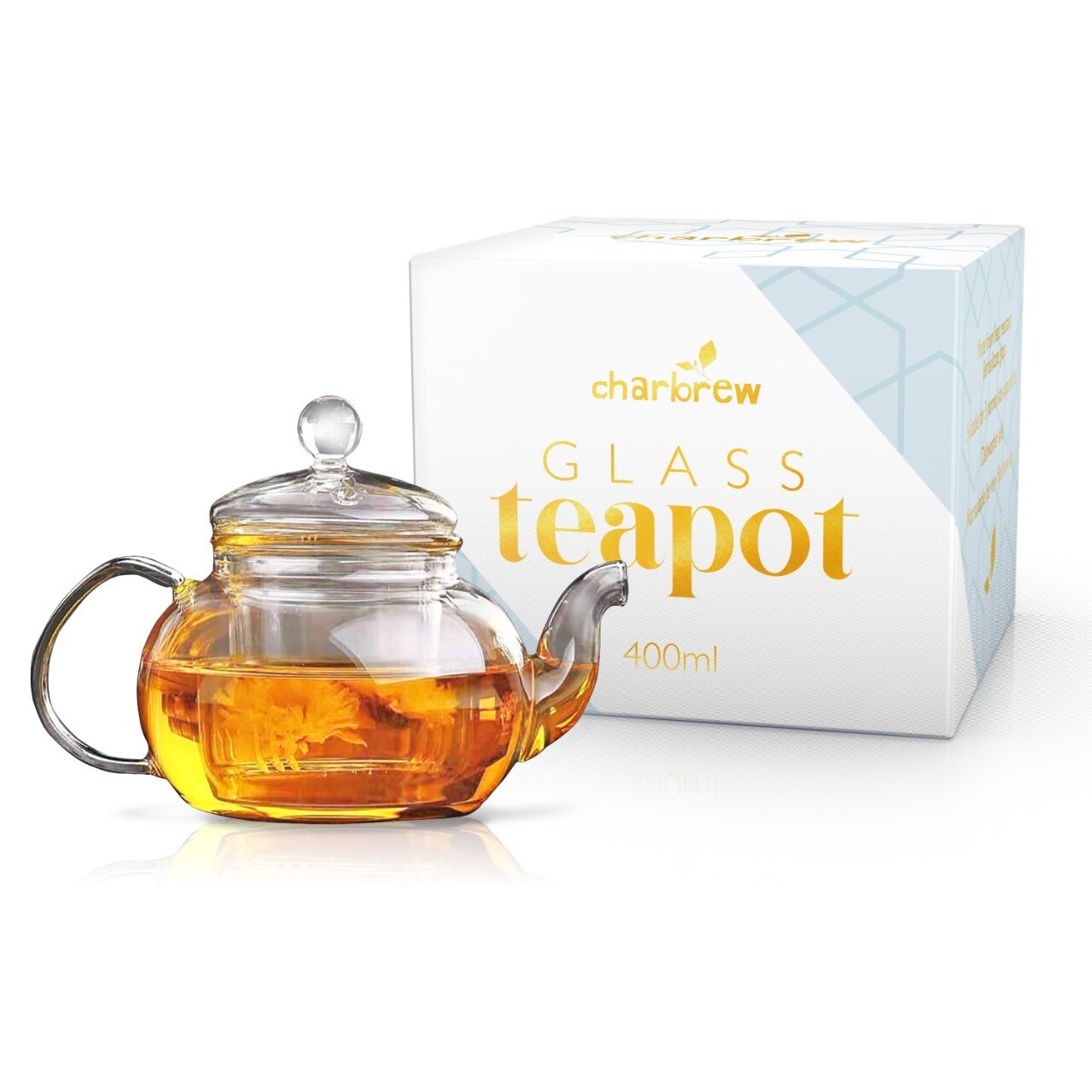400ml Glass Teapot & Tea Strainer For Loose Leaf Tea by Charbrew