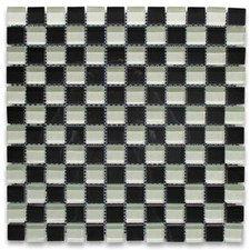 A24001 Glass Mosaic Tile White Black Glass Square Checkered Backsplashes