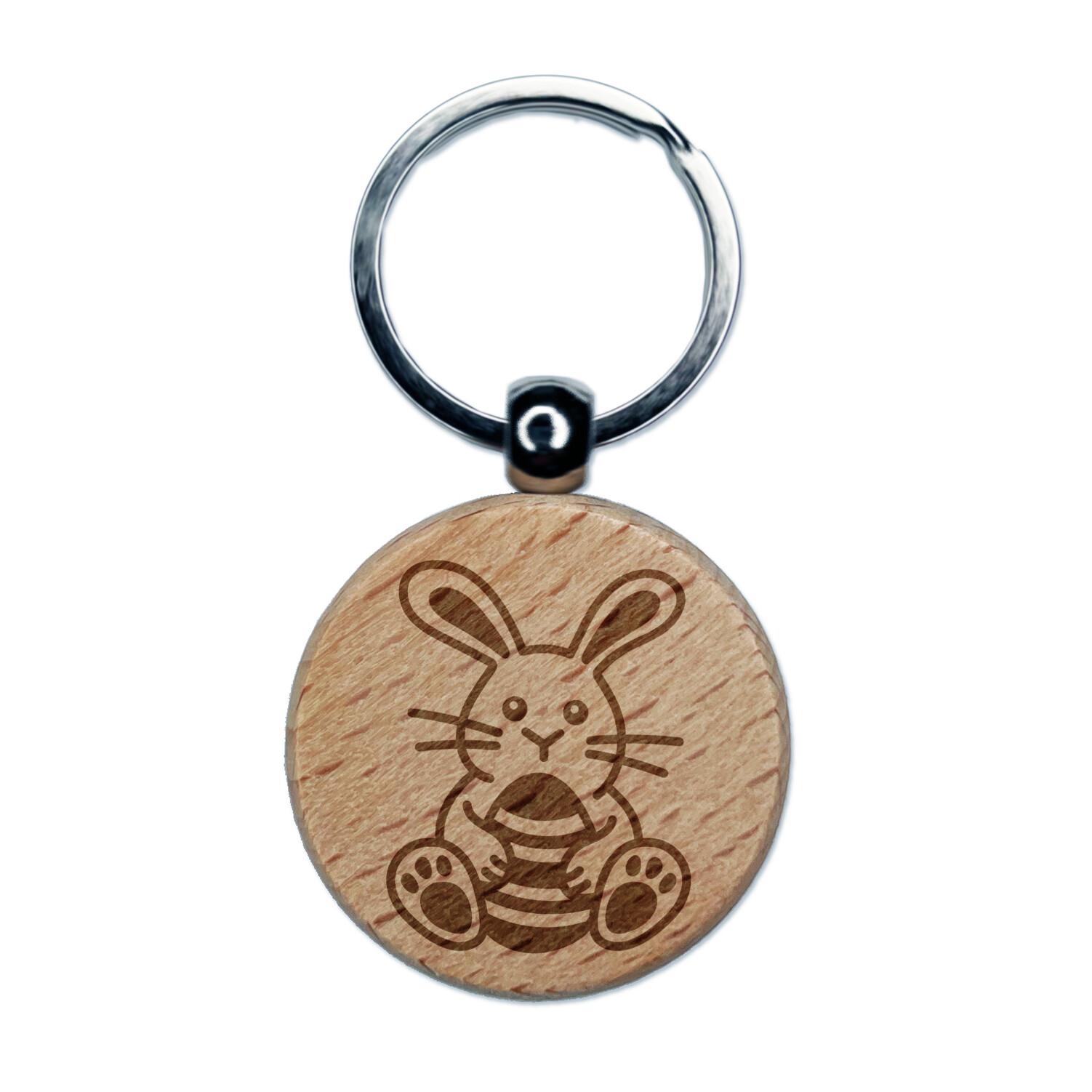 Easter Bunny with Egg Engraved Wood Round Keychain Tag Charm