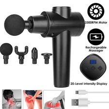 Percussion Massage Gun Massager Deep Tissue Muscle Vibrating Relaxing + 4 Heads