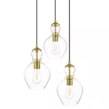 Brushed Brass Finish Clear Glass Shades 3-light Pendant Lamp