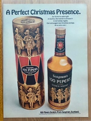 Seagram´s 100 Pipers Scotch Whisky Original 1970 Vintage Advert Werbung