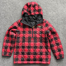 LL BEAN Quilted Red Black Hooded Pullover Jacket Coat - Girls Medium 10-12