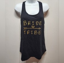 Bride Tribe Tank Top Large Black Gold Racerback Casual Wedding Bridesmaid B866