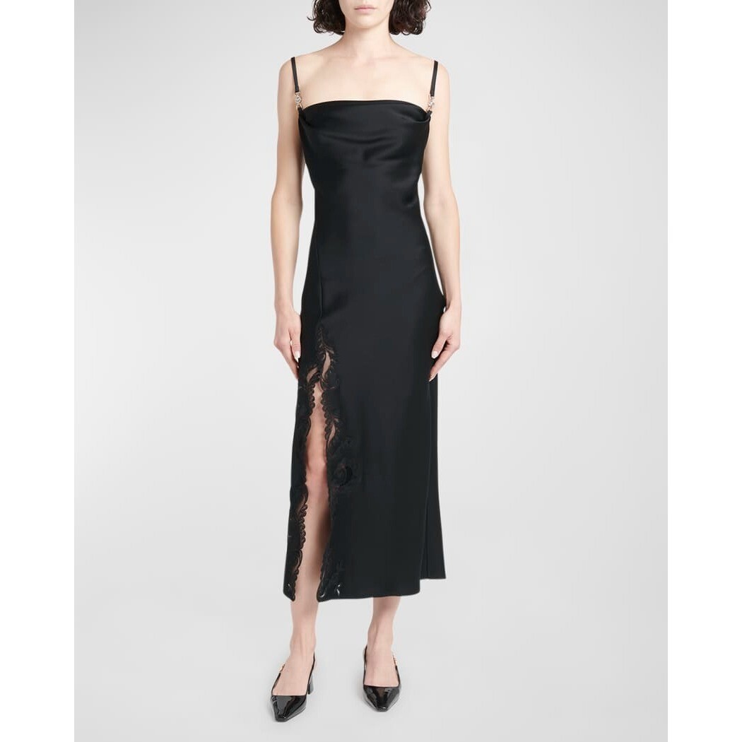 Versace Satin Lace-Embroidered black Midi Slip Dress Size 40/ US 4 | eBay Versace Satin Lace-Embroidered black Midi Slip Dress Size 40/ US 4 | eBay