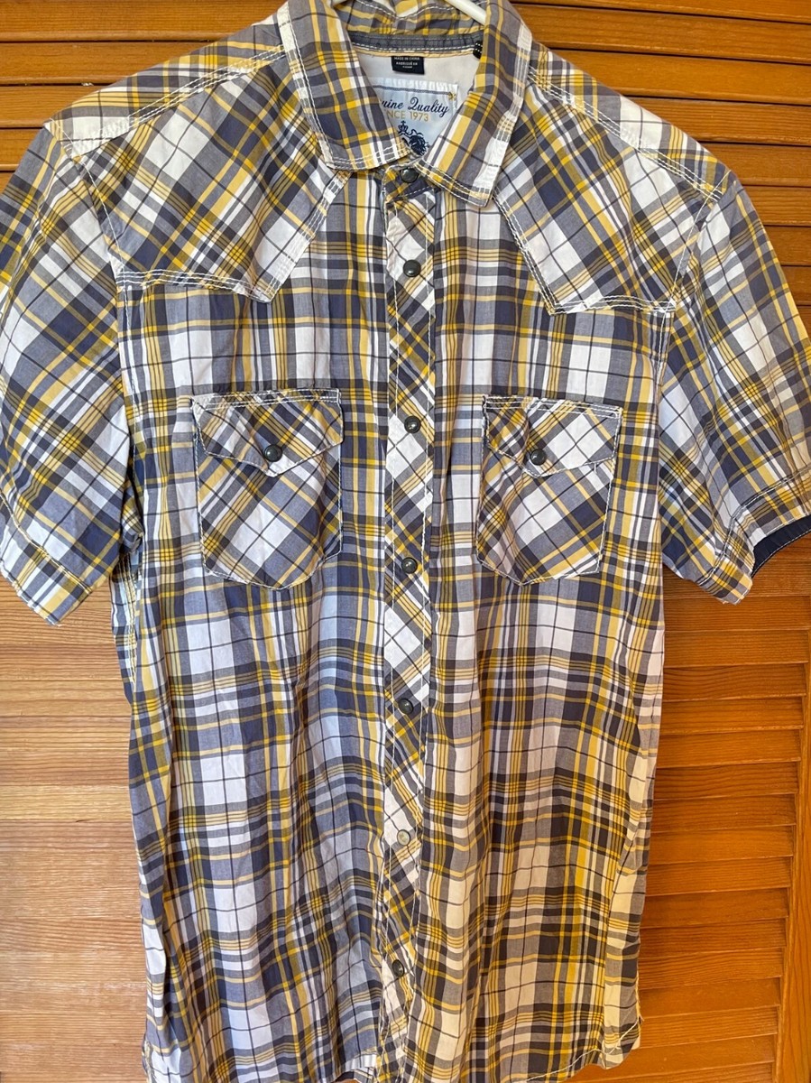BUFFALO DAVID BITTON L 100% COTTON WESTERN SNAP PLAID SHORT SLEEVE