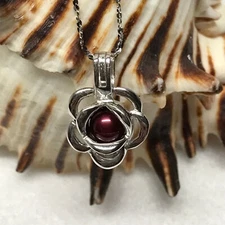 Blooming Flower -Solid 925 Sterling Silver-Locket Pearl Cage Pendant-Hold 6-8mm