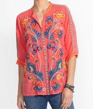 new M Johnny Was Audrey Patricia Sugar Coral Embroidered Button Down Shirt