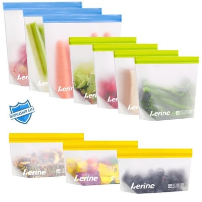 10 Pack StandUp Reusable Freezer Bags Silicone, Leakproof Dishwasher Safe Foo...