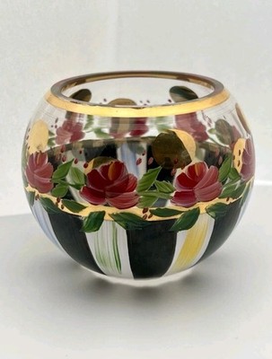 VTG Mackenzie Childs Heirloom Glass Globe Vase  Candleholder Votive Flowers Pink