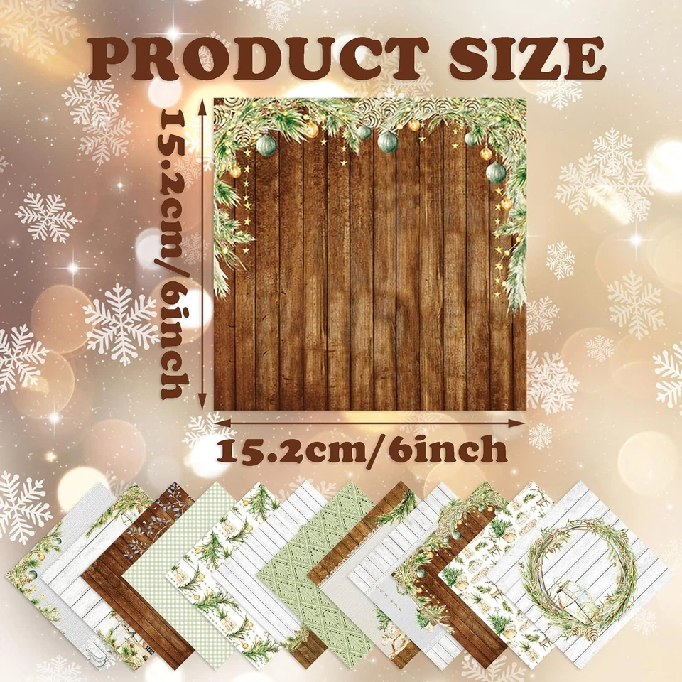 Papel para álbum de recortes de Navidad, 24 hojas vintage árbol de Navidad copos de nieve flor St Foto 4 de 4