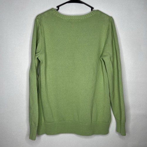 Liz Claiborne Women’s Size L Green Argyle Sweater V Neck 100% Cotton Large Navy - Picture 3 of 8