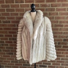 Saga Fox Vintage Genuine Fur Coat Size Large, Beige Arctic Fox Real Fur