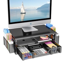 Desk Organizer and Accessories, 2-Tier Computer Monitor Stand Riser with Drawer