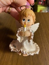 Resin Child Angel Holding Candle Christmas Ornament 3 1/2