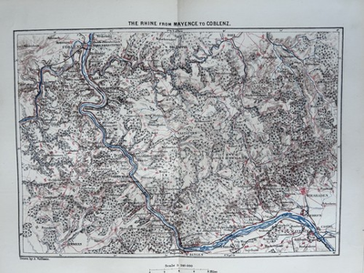 #ad 1878 The Rhein River From Mainz To Koblenz Original Antique Map By A. Vuillemin GBP 19.99