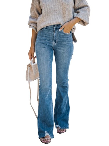 Women's Flare Bell Bottom Jeans High Waisted Wide Leg Bootcut Jeans Stretchy ...