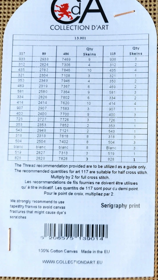 Tapiz de lienzo pintado a punta de aguja 13901 (24"x43") colección D'Art Foto 3 de 3