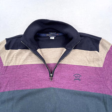 Paul  Shark Yachting Sweater Mens Large Stripe Wool Quarter Zip Made Italy