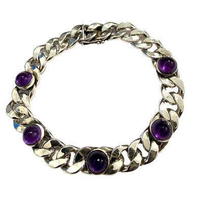 Vintage Panzerarmband Armband lila Amethyst Kegel 835 er Silber 19,5 cm