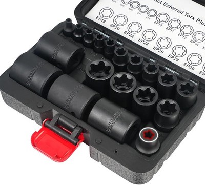 BILITOOLS External Torx Plus Socket Set 6 Point, 19PCS EP4-EP32 with 1/4'', 3/