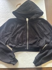 ALO Women's Cropped Black Hoodie Full Zip Yoga Cotton Workout Gym Size Small