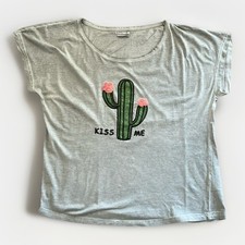 Blue Motion Damen Shirt Grau mit Pailletten Kaktus Motiv „kiss me“ Gr. 44/46