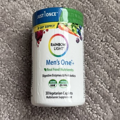 9/27 Rainbow Light Mens Multivitamin One + | 30 Caplets | Real Food Nutrients, D