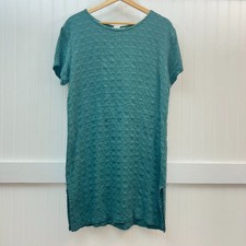 Vintage Teal Green Waffle Lagenlook Checkered Knit Dress Short Sleeve Casual M